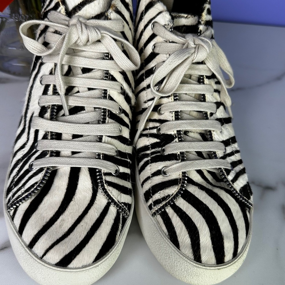Rebecca Minkoff Zaina Too Zebra Haircalf High-Top Sneakers Streetwear Shoes 6.5 - Picture 3 of 7